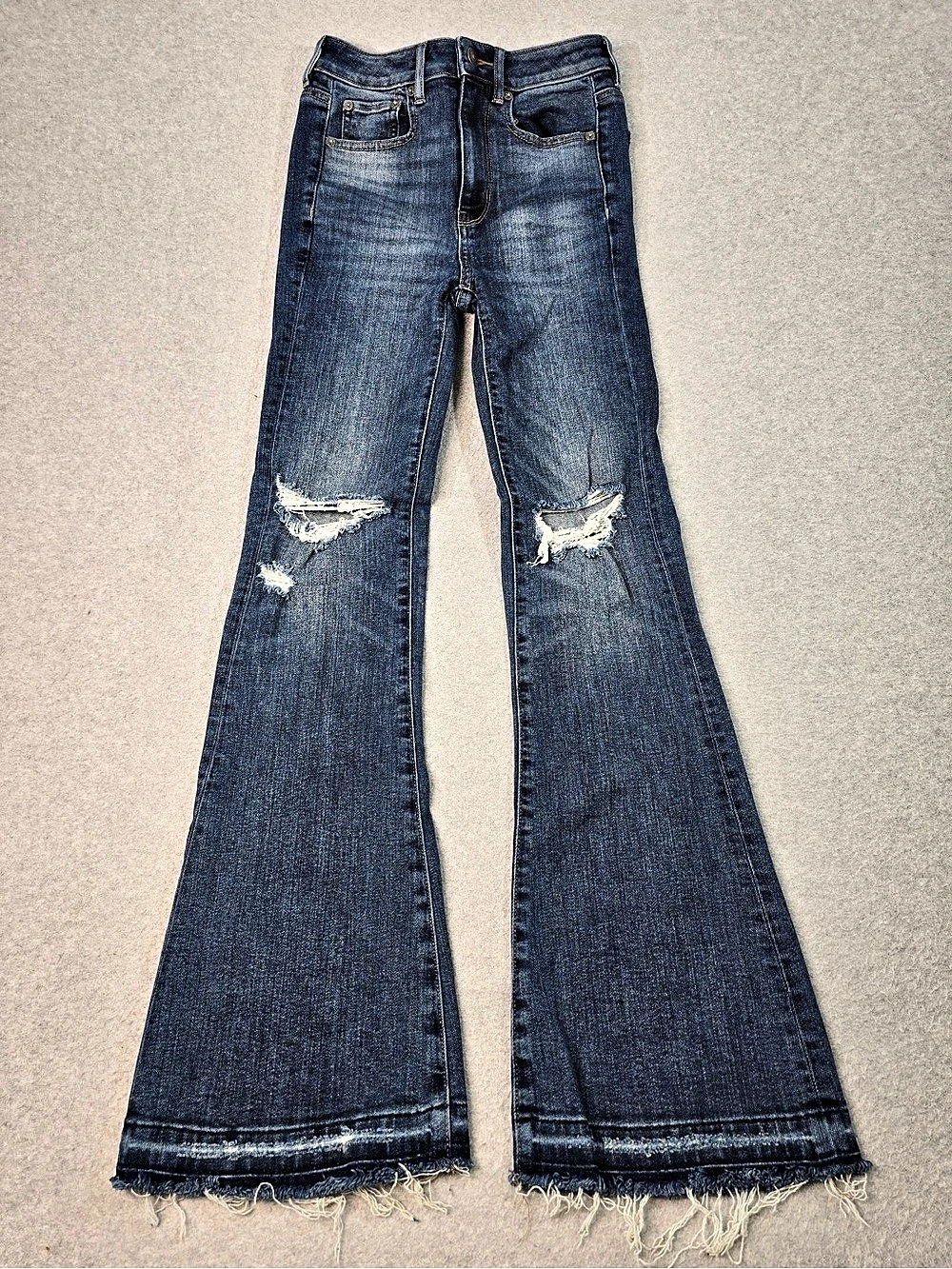 American Eagle Women’s Blue Size 00 Distressed Highest Rise Flare Super Stretch